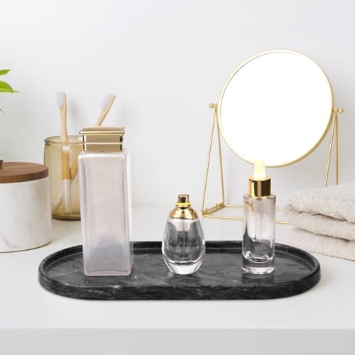 Oval Marble Bathroom Vanity Tray, Dark Grey, 12" x 6" x 0.8"