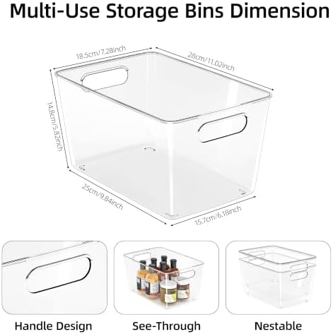 12 Pack Clear Plastic Storage Bins, Pantry Organizing Bins , XL