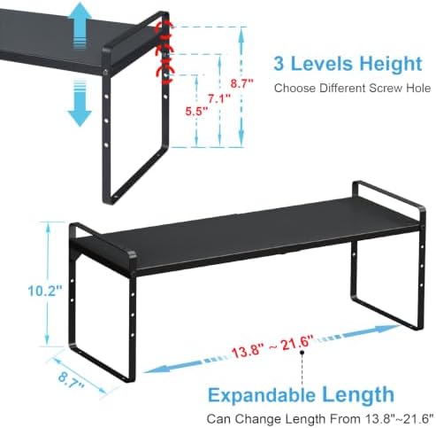 Set of 2 Expandable Cabinet Shelf Organizer, Stackable Kitchen Countertop Shelves Spice Racks, Small Metal Storage Shelf
