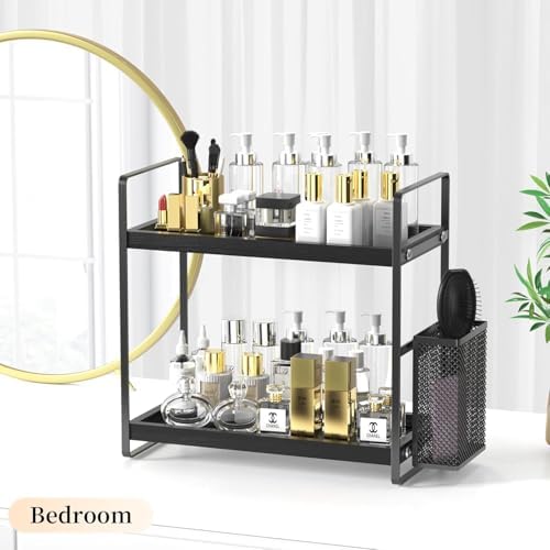 LEMIKKLE Bathroom Organizer Countertop, Counter Organizer for Bathroom Decor, Wooden Sink Shelf for Vanity Storage, Make