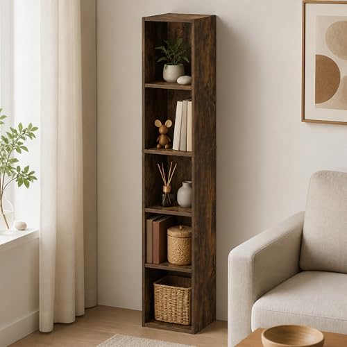 10-in Width Storage Shelf Bookcase, 5-Tier Bookshelf, Narrow Book Shelf, 9.3 x 9.8 x 51.9, for Bedroom, Living Room, Hom