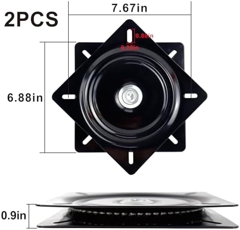 2 Pack 7 Inch Lazy Susans Turntable Bearings Swivel Zinc Plate, Black Square Susan Hardware, Heavy Duty Replacement Part