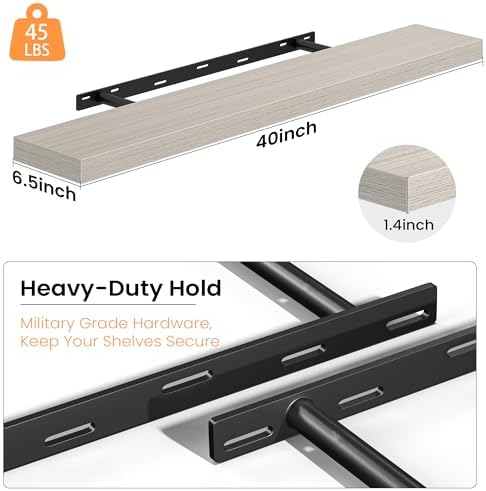 Fun Memories Floating Shelves for Wall 40 Inch, Set of 2 – Wall-Mounted Storage & Display Shelf with Invisible Bracket, 