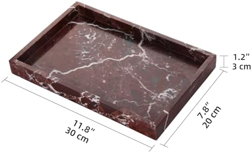 Marble Bathroom Vanity Tray, Rosso Lepanto, 12"x 8" x1.2"
