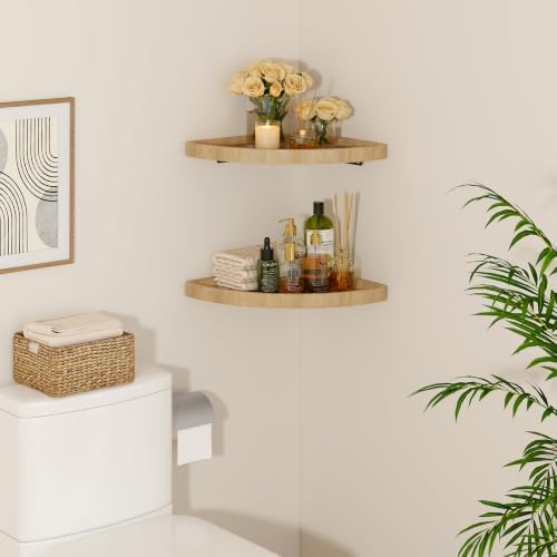 YMYNY Set of 2 Corner Shelf Wall Mount 12" Beech Wood Color HFS001R-2