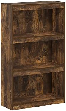 Furinno Jaya Book Shelf, 3-Tier Modern Bookshelf with Adjustable Shelf, Bookcase with Open Shelf, 9.5 x 24.5 x 40.3, for