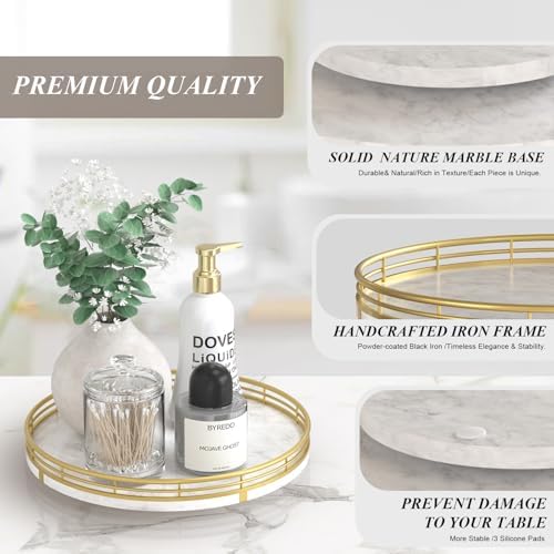 AMH 10-Inch White Marble Lazy Susan with Gold Frame