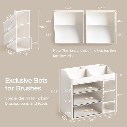HBlife Makeup Organizer Countertop with Brush Holder, Large Bathroom Counter Organizer with Drawers, Skincare Organizers
