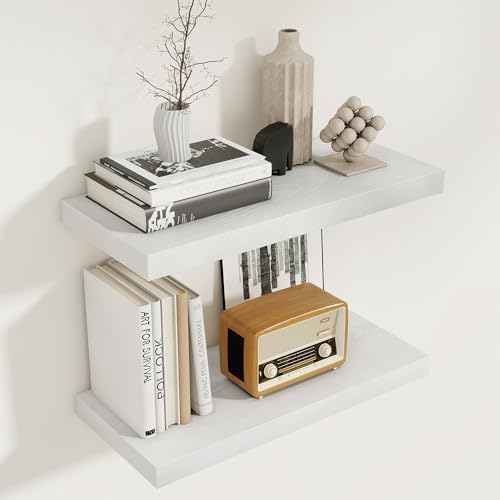 White Floating Shelves 22.5 Inch Long, 8 Inch Deep Floating Shelf Wall Mounted, Rustic Wood Bathroom Shelves for Storage