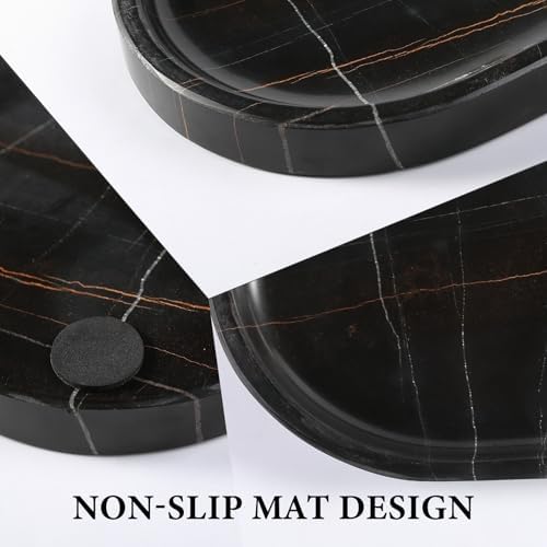 Koville Black Marble Vanity Tray for Bathroom Countertop, 10"x5" Natural Marble Catchall Tray Perfume Trays for Dresser,