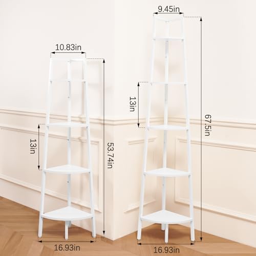 Yoobure 5-Tier Corner Shelf Stand- 67.5" Tall Corner Bookshelf with Metal Frame, Industrial Ladder Corner Shelves Displa