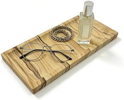 Sandstone Tray for Bathroom Countertop, Rectangular Stone Decorative Tray, Vanity Tray for Makeup, Perfume, Skincare, Je