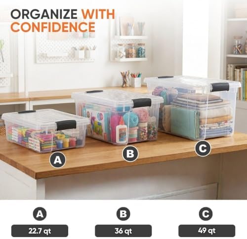 Superio Storage Bins with Lids, Clear Plastic Containers for Organizing, Stackable Totes, BPA Free, Odor Free, Organizer