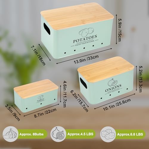 Kitchen Vegetable Storage Set of 3, Metal Onion Garlic Potato Storage Set, Kitchen Canisters Vegetable Keeper Containers