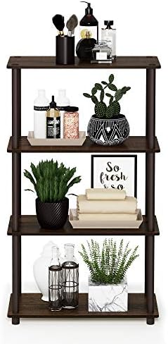 Furinno Turn-N-Tube Toolless Assembly Storage Shelves, 4-Tier Black Book Shelf, Open Storage Bookshelf, for Organization
