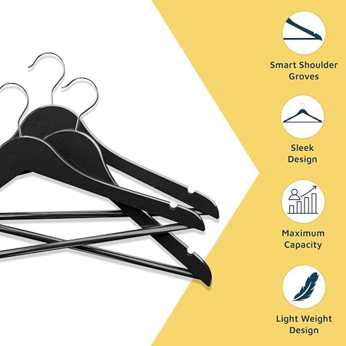 Lifemaster Wooden Clothes Hangers – with 360 Degree Swivel Hook and Non-Slip Shoulder Notch, Holds Up to 10 lbs, Pants B