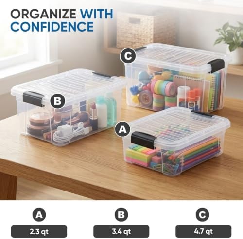 Superio 3.4 Quart Clear Plastic Storage Boxes with Lids, Stackable Organizer Containers, BPA-Free Storage Bins for Home,