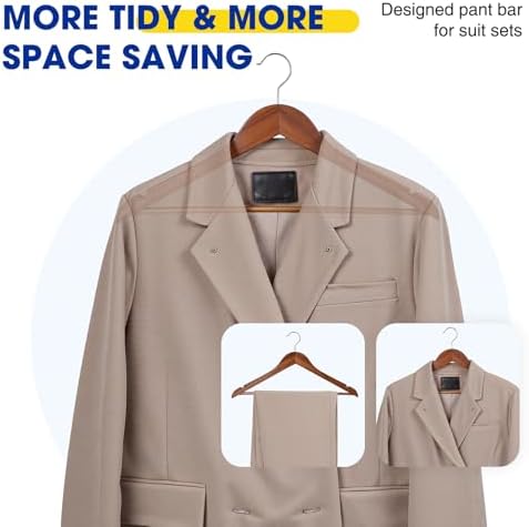Korpai 50 Pack Wooden Hangers,Wooden Clothes Hangers with Smooth Pant Bar and Shoulder Notches,Heavy Duty Hangers with 360-Degree Rotatable Hook, Coat Hangers for Coats,Shirts,Dress,Pants,Walnut