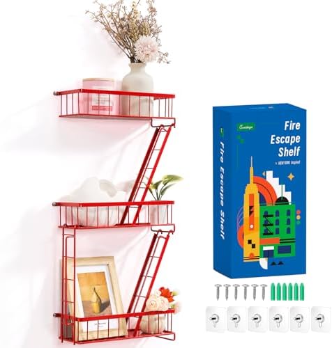 SweetSage Fire Escape Wall Shelf Red - New York Wall Art Decorative Figure Display Floating Shelves Metal Racks for Livi