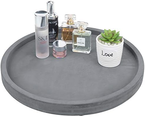 MyGift 16 Inch Round Gray Concrete Decorative Tray for Bathroom Vanity Counter, Living Room Coffee Table or Ottoman, Kit