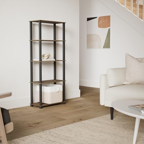 Furinno TURN-S-TUBE Book Shelf, 5-Tier Toolless Storage Shelves with Square Tubes, Shelving Unit for Organization and St