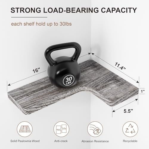 fuqing Floating Corner Shelves, Wall Shelf Set of 3, Shelves for Wall Storage, Solid Wood Shelves for Storage, Wall Moun