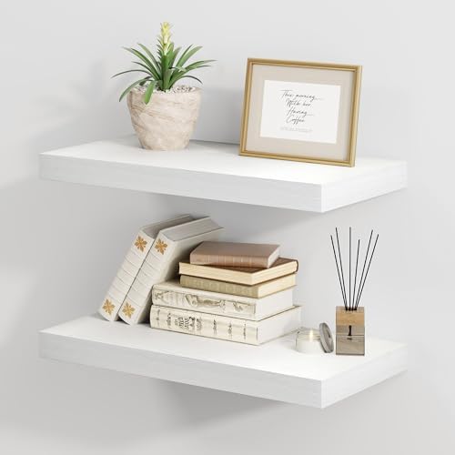 Fun Memories White Floating Shelves 16 Inch Long, 8 Deep Floating Shelf Wall Mounted, 16 x 8 Inch Wooden Bathroom Shelve