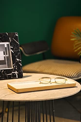 Vanity Tray with Brown Trim - Rectangular White Candle & Perfume Holder Organizer - 12"4.7" for Dresser, Table, Bathroom