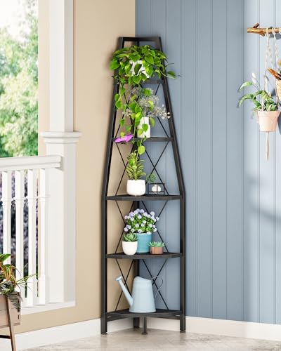 CHOEZON 5-Tier Corner Shelf, Corner Bookshelf, Ladder Shelf, Floor Standing Storage Rack, Open Display Stand, Plant Stan