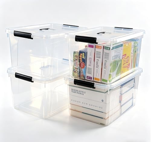 Esdiplot 4 Pack 17.5 L Clear Plastic Storage Box with Handle