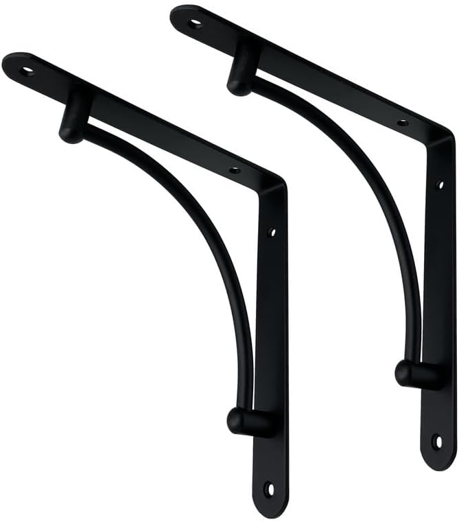 Decorative Contemporary Shelf Brackets - 8 3/4" x 8 3/4" - Matte Black - Pair