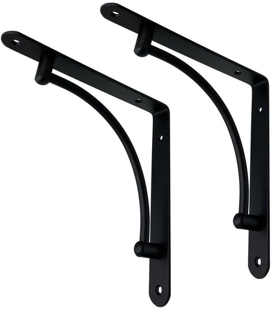 Decorative Contemporary Shelf Brackets - 8 3/4" x 8 3/4" - Matte Black - Pair