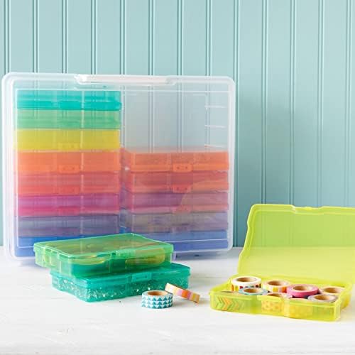 Bright Creations Photo Storage & Organizer Boxes - 4x6, Transparent & Multicolor, 17-Piece Plastic Set with Lockable Han