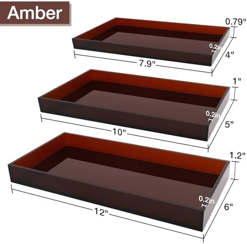 Amber Acrylic Tray 5mm Thicken 7.9x4'' Decorative Serving Tray for Bathroom, Toilet Tank, Sink Countertop, Living Room,D