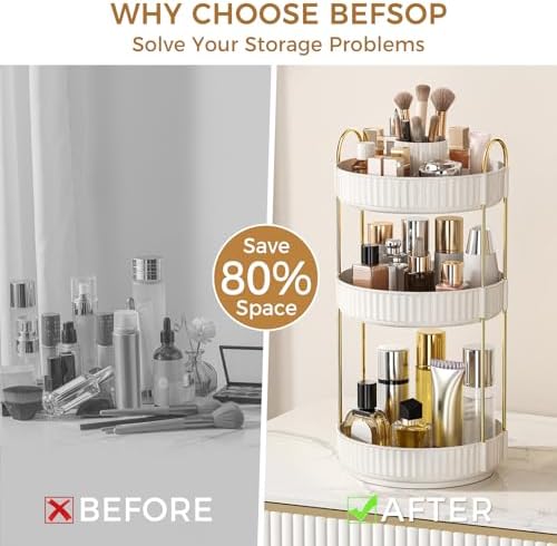 360° Rotating Makeup Organizer, Upgraded 3 Tier Skincare Perfume Organizers for Women, Bathroom Organizer Countertop, Cl