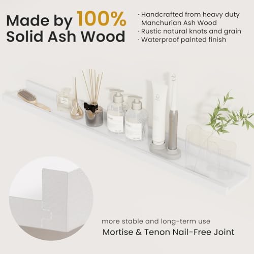 Acovy Solid Ash Wood Picture Ledge Shelf, 36 Inch, White, Set of 2