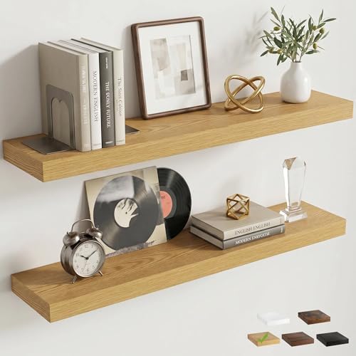 32 Inch Floating Shelves for Wall, 6.5"D Wood Storage Shelves, Oak Finish