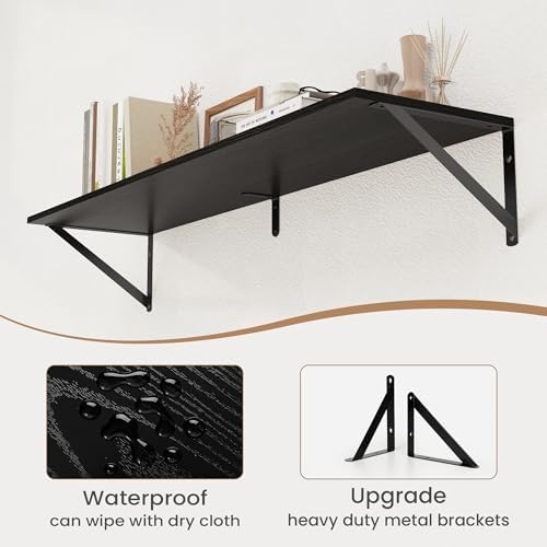 Heimlove Black Deep Floating Shelves for Wall, 40W x 8D Wood Wall Shelves Set of 2, Wide Floating Bookshelf for Living R