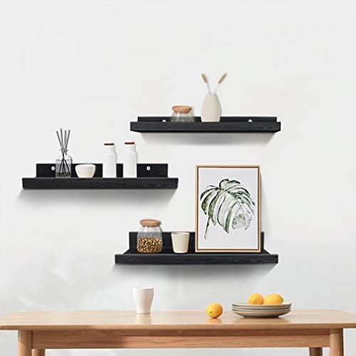 Lavezee 24 Inch Black Wall Mounted Floating Shelves Set of 3, Picture Shelving Ledge for Kitchen, Living Room, Bedroom, 