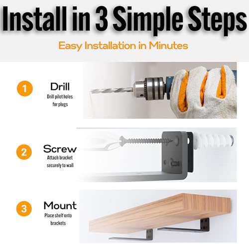 EVALD LevelMate™ 6" Swift-Mount Floating Shelf Brackets | Heavy Duty Hidden Black Carbon Steel Supports for Wood Shelves