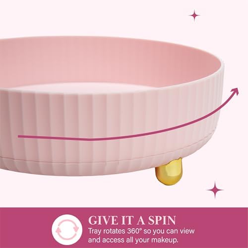Paris Hilton 360° Rotating Makeup Organizer Tray, Large Capacity for Skincare & Beauty Essentials, Fluted Design with Go