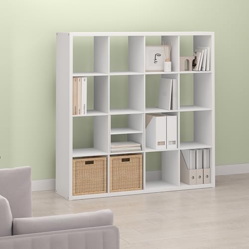 Bayan 16 Cube Storage Organizer, Bookshelf, Storage Shelf, with Open Back for Living Room, Bedroom, Home Office, White