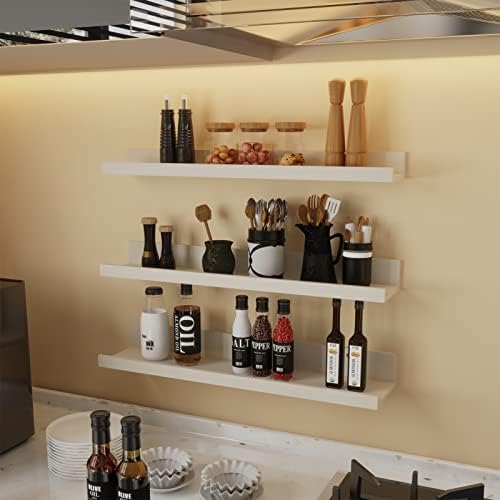 Giftgarden 24 Inch Floating Shelves for Wall, Creamy White Beige Wood-Grain Wooden Shelf Ledge for Bathroom Kitchen Livi