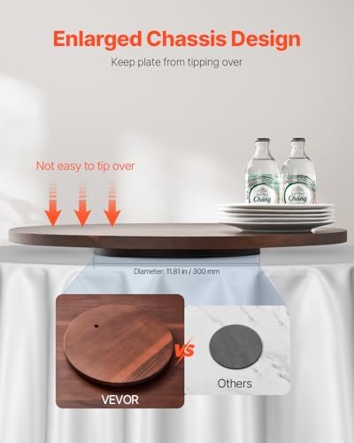 VEVOR 24 in Wood Lazy Susan Turntable, 360° Rotation Round Clear Tabletop Rotating Tray, Acacia Wood Dining Table Center