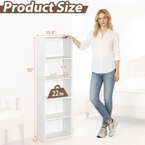 SUPER DEAL 5-Tier Open Shelf Bookcase and Bookshelf, Freestanding Display Storage Shelves Narrow Cube Storage Organizer 
