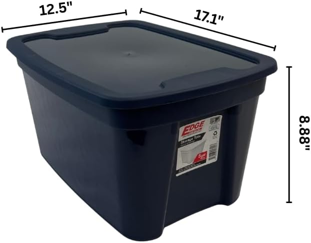 Edge Plastics Classic Storage Tote, durable storage in for home or garage with secure snap lid designed for stacking (6, Ink, 5 Gallon)