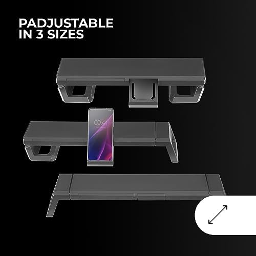 Mars Gaming MGS-PRO Ergonomic Monitor Stand, Professional Smartphone and Tablet Stand, 3 Sizes Adjustable, Multifunction