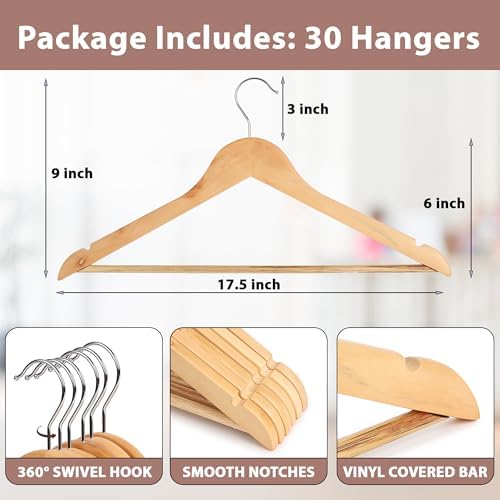 Wooden Hangers Premium Natural Bamboo Wood Hanger Well Polished Ergonomic Design & Sharply Cut Notches with Swivel Hook 