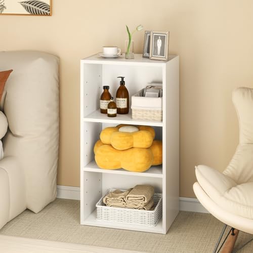 GOFLAME 3 Tier Small Open Bookshelf, Short Bookcase with 2 Adjustable Shelves, Multifunctional Storage Cabinet, Modern D