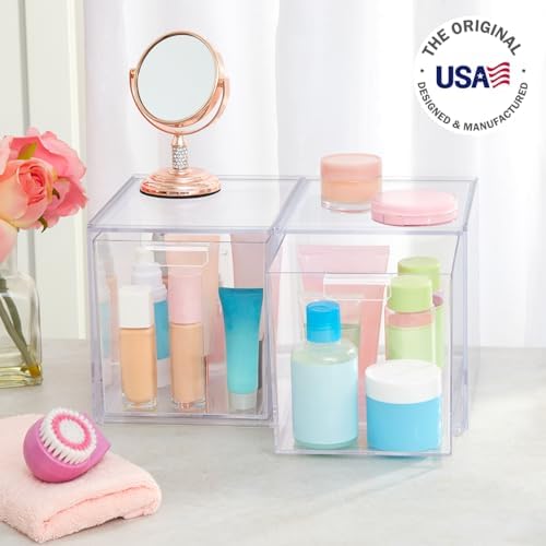 STORi Audrey Stackable Bin Clear Plastic Organizer Drawers | 2 Piece Set | Organize Cosmetics and Beauty Supplies on a V